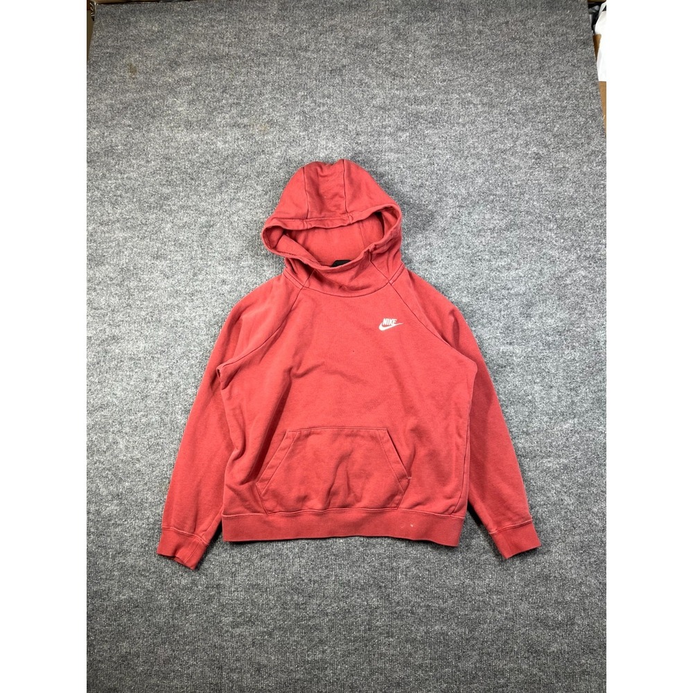 Nike Sportswear Essential Hoodie Womens Red M Cotton Funnel Neck Raglan Sleeve